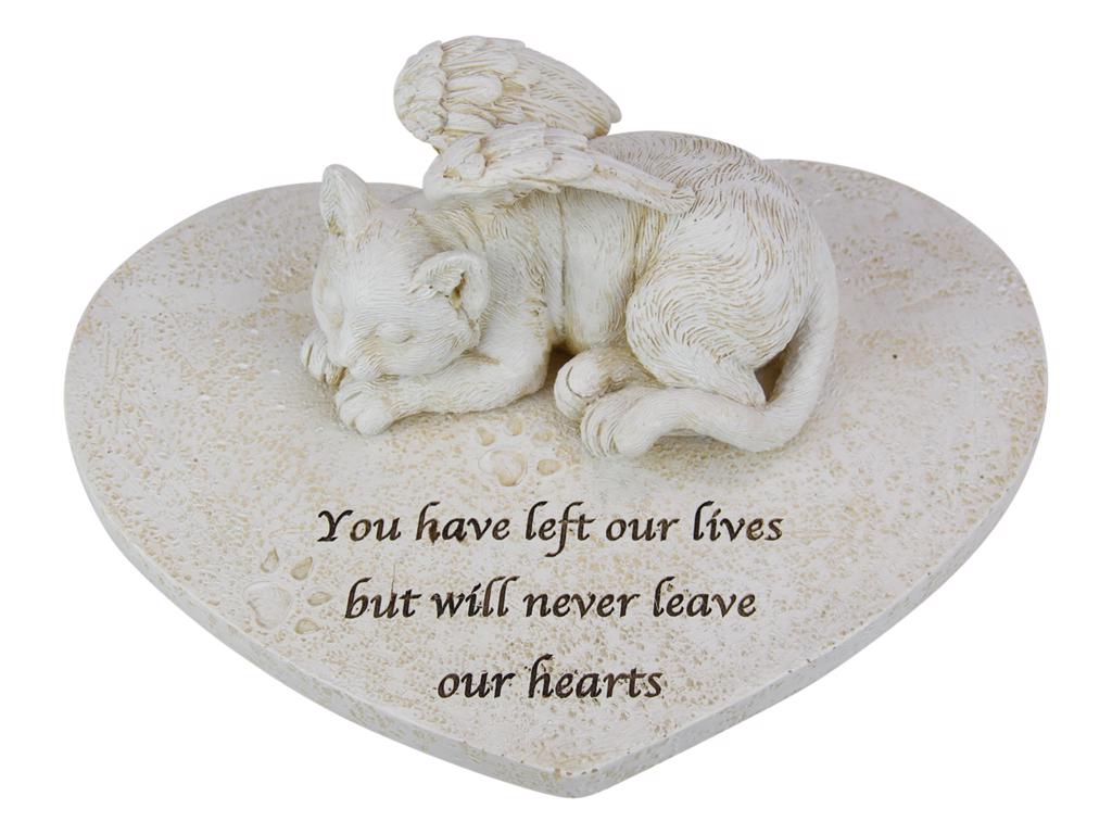 Cat on Memorial Message Heart Plaque